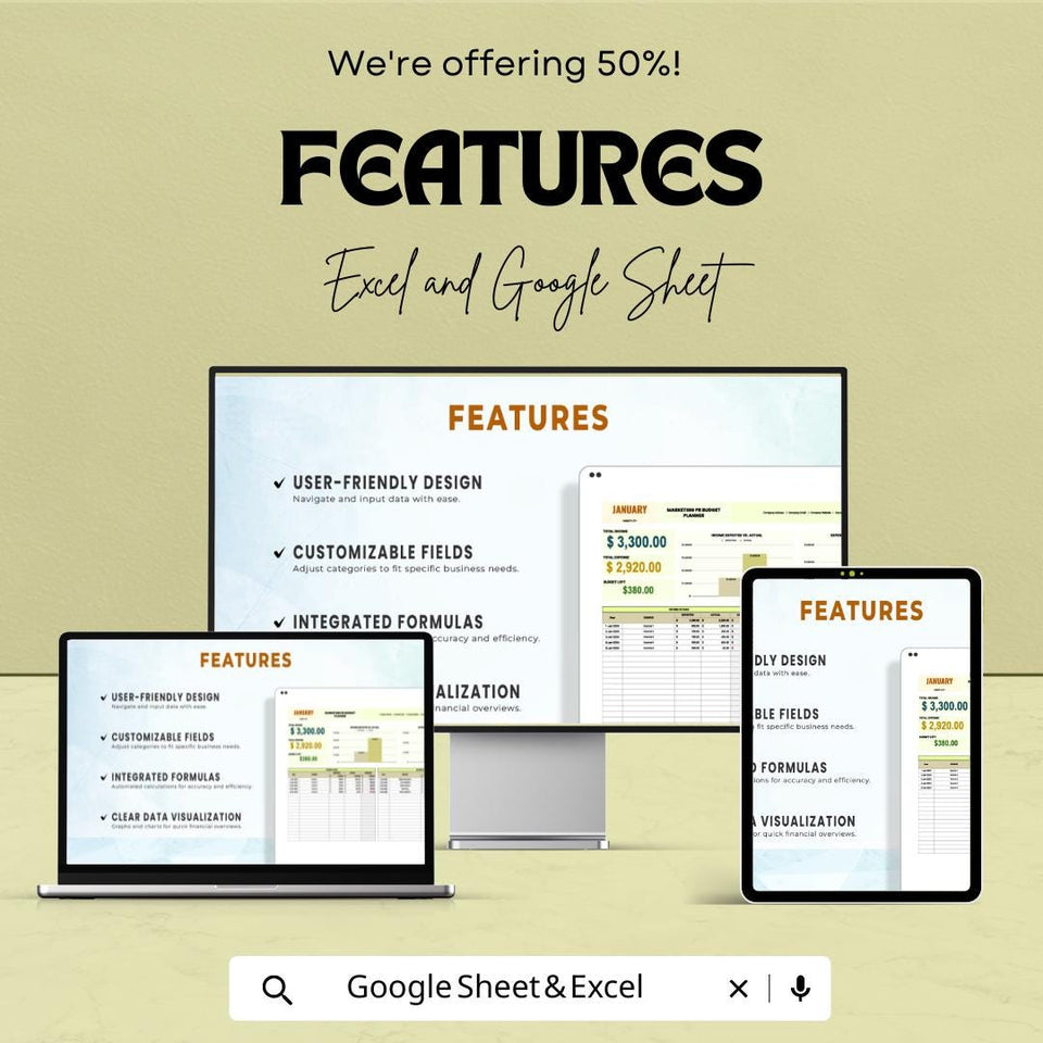 Marketing PR Budget Planner Sheet – Excel & Google Sheets | Monthly Marketing Budget Tracker | Customizable PR Budget