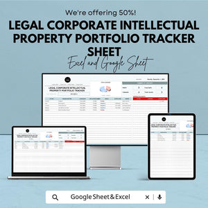 Legal Corporate Intellectual Property Portfolio Tracker Sheet | Excel & Google Sheets Template | IP Asset Management |