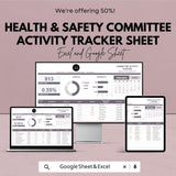 Health & Safety Committee Activity Tracker Sheet | Excel and Google Sheets Template | Task Management | Compliance Tracker | Incident Log |