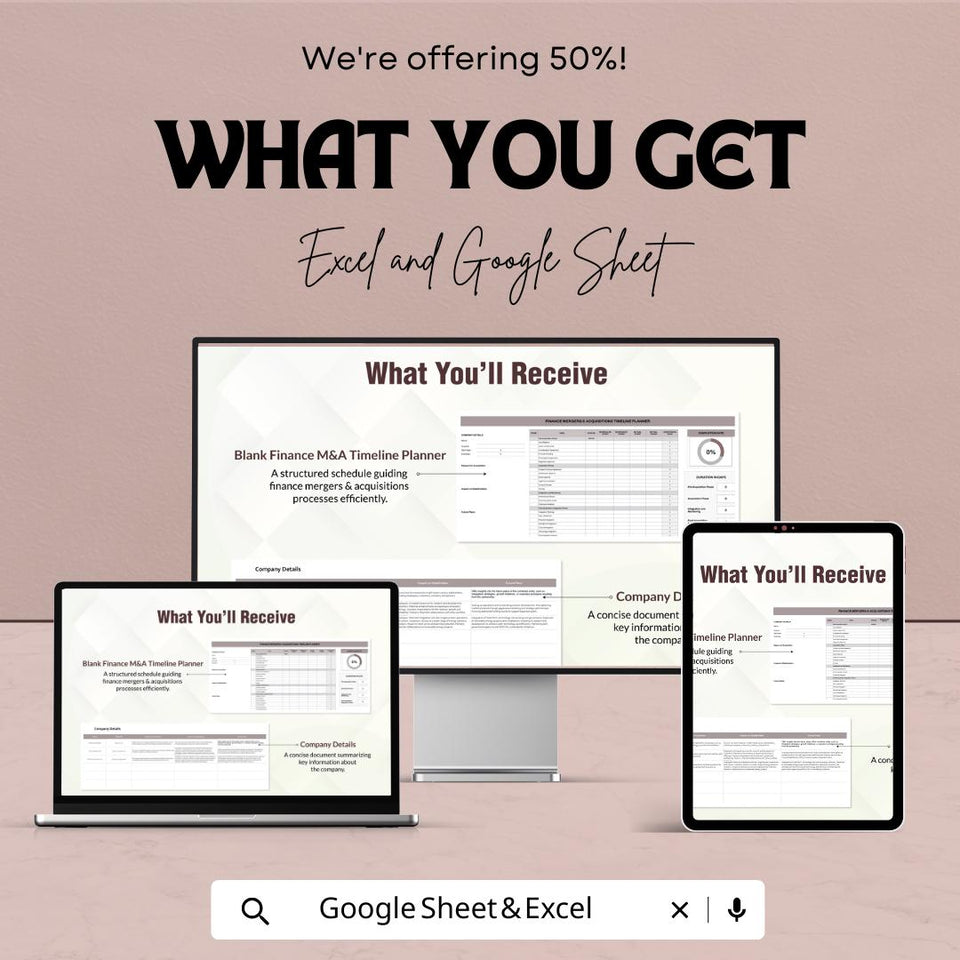 Finance Mergers and Acquisitions Timeline Planner Sheet | Excel & Google Sheets Template for Efficient Project Planning