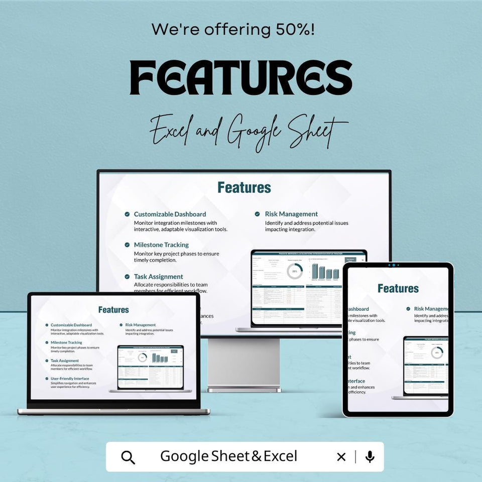 Finance Mergers and Acquisitions Integration Status Tracker Sheet | Excel & Google Sheets Template | Track Integration Progress |