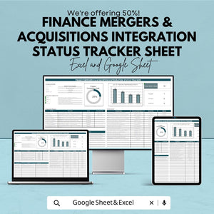 Finance Mergers and Acquisitions Integration Status Tracker Sheet | Excel & Google Sheets Template | Track Integration Progress |
