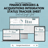 Finance Mergers and Acquisitions Integration Status Tracker Sheet | Excel & Google Sheets Template | Track Integration Progress |