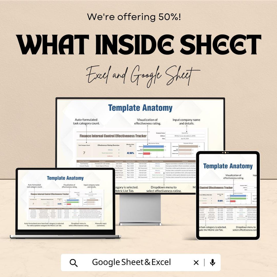 Finance Internal Control Effectiveness Tracker Sheet | Excel & Google Sheets Template | Track Control Effectiveness | Internal Audit Tool |