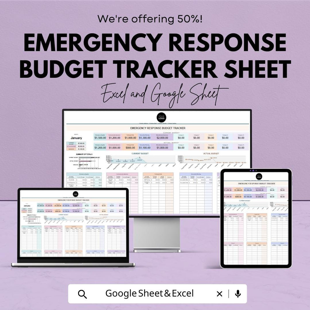 Emergency Response Budget Tracker Sheet | Excel & Google Sheet | Budget Management Tool for Emergencies | Expense Tracking |