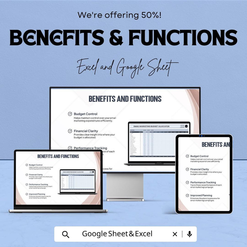 50% OFF - Email Marketing Budget Allocator Sheet - Excel & Google Sheets | Manage and Track Email Marketing Budgets | Customizable |