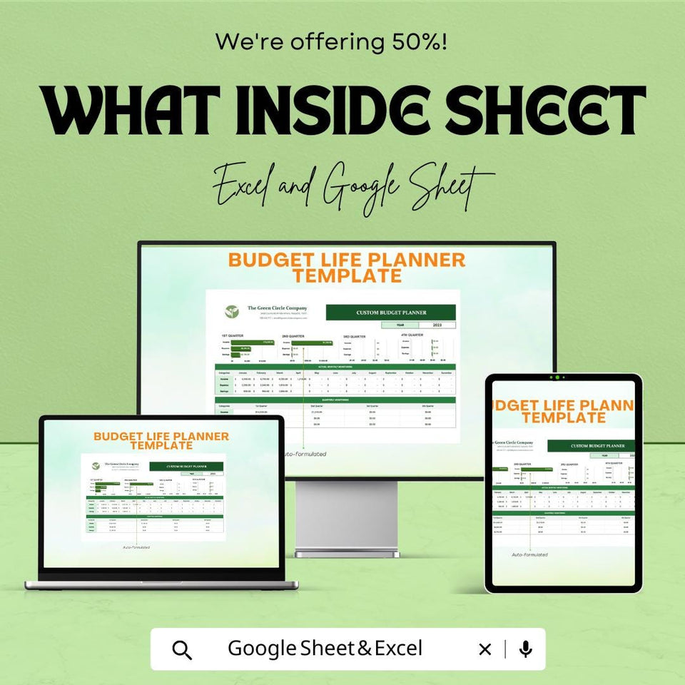 50% OFF - Custom Budget Planner Sheet - Excel & Google Sheets | Personalize Your Financial Plan | Monthly, Quarterly and Yearly Budgeting