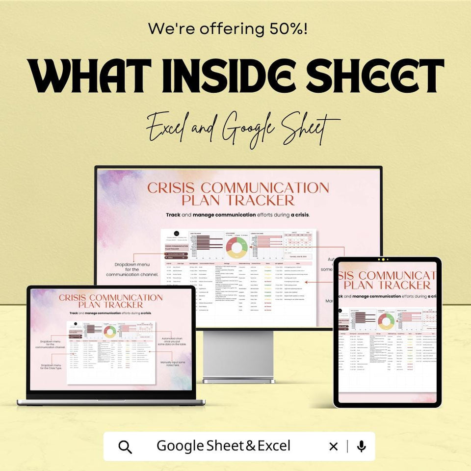 Crisis Communication Plan Tracker Sheet | Excel & Google Sheets Template | Crisis Management Tool | Business Planning | Communication |