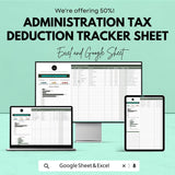 50% OFF - Administration Tax Deduction Tracker Sheet - Excel & Google Sheets | Manage Tax Deductions and Expenses | Tax Filing Template |