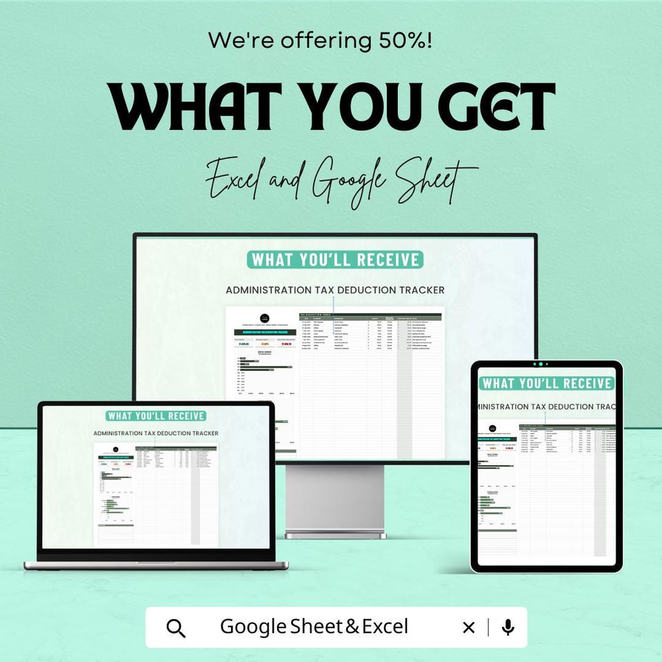50% OFF - Administration Tax Deduction Tracker Sheet - Excel & Google Sheets | Manage Tax Deductions and Expenses | Tax Filing Template |