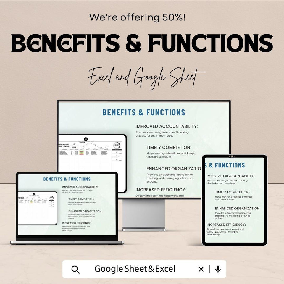 Administration Meeting Follow-Up Task Tracker Sheet | Excel and Google Sheet | Task Management & Progress Tracking | Meeting Notes Template