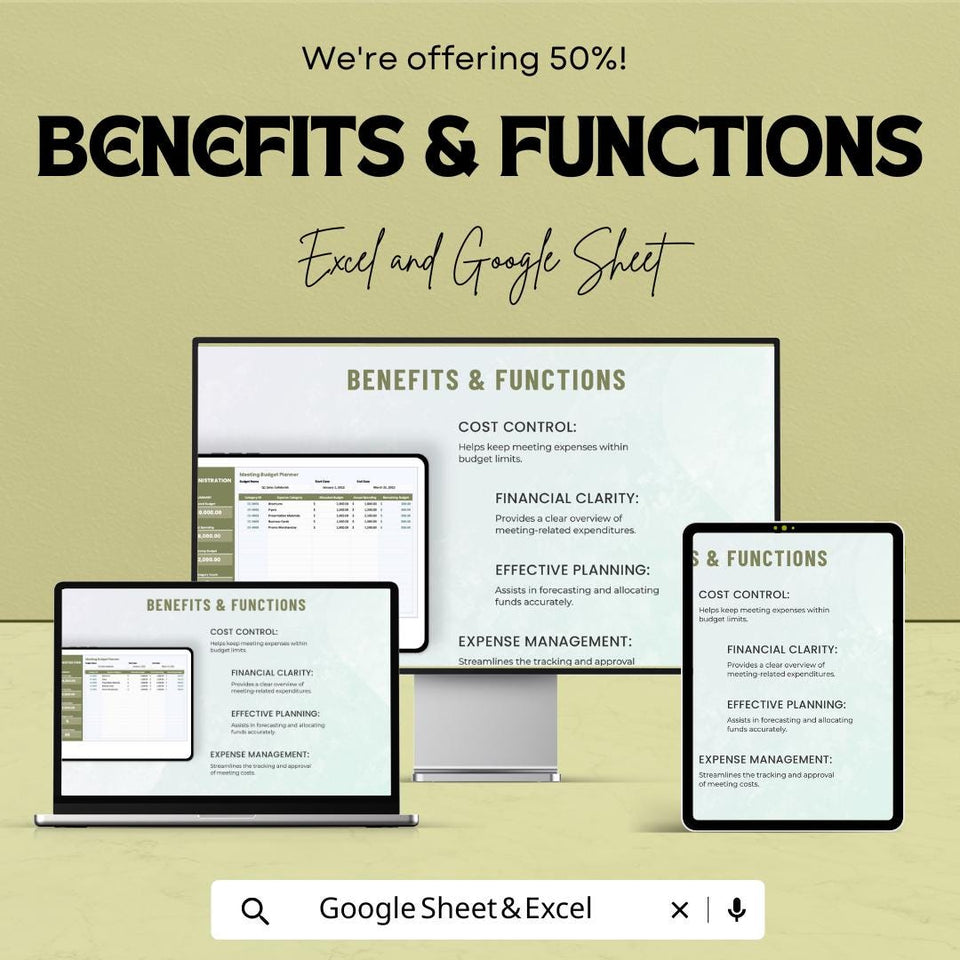 50% OFF - Administration Meeting Budget Planner Sheet - Excel & Google Sheets | Plan, Track, and Manage Meeting Budgets | Budget Forecasting