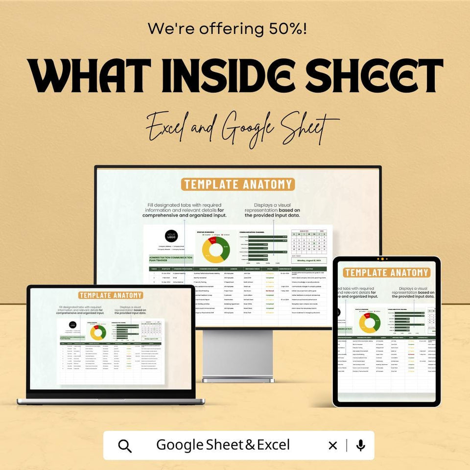 50% OFF - Administration Communication Plan Tracker Sheet - Excel & Google Sheets | Track and Manage Communication Efforts |