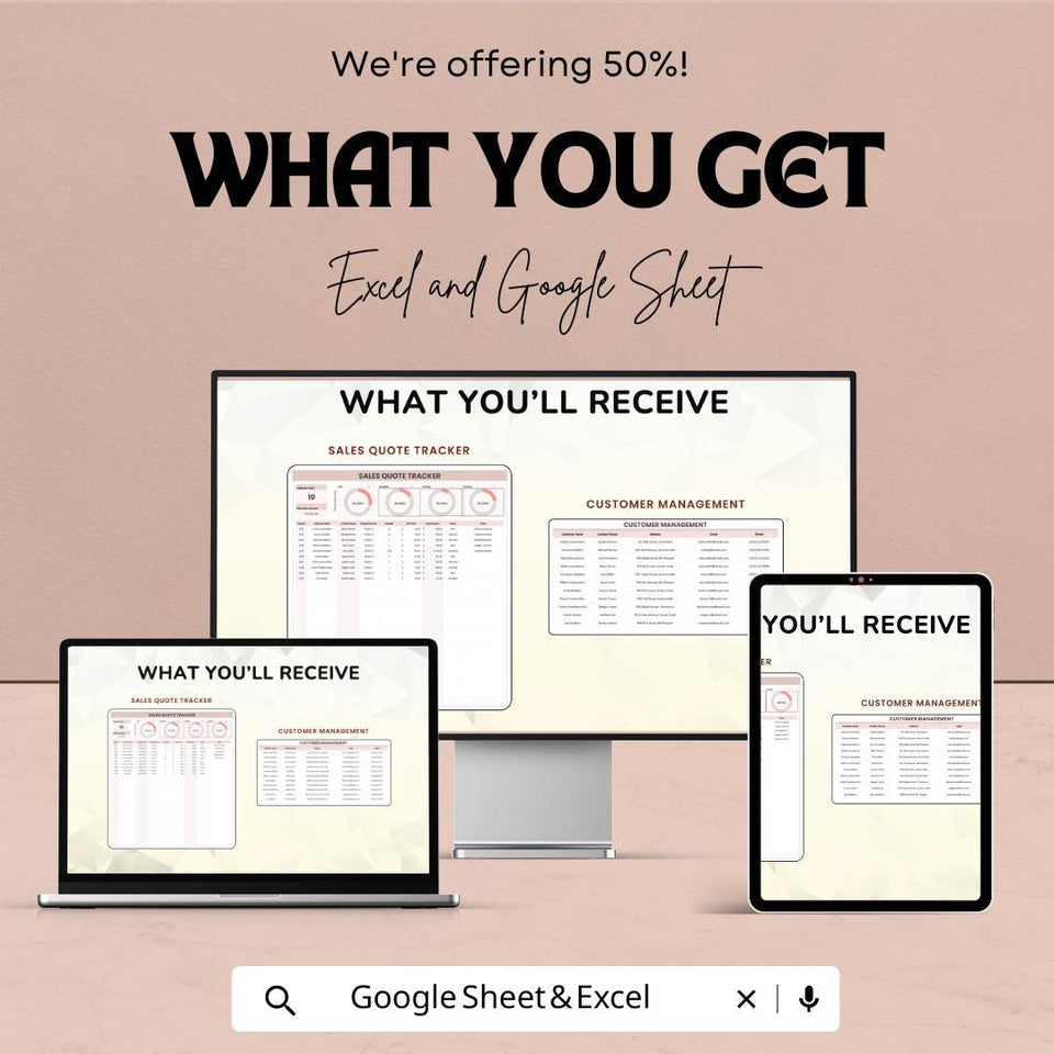 Sales Quote Tracker Sheet | Sales Quote Management | Excel & Google Sheets Template | Sales Performance Tracking | 50% Off