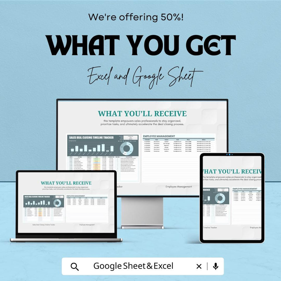 Sales Deal Closing Timeline Tracker Sheet - Excel & Google Sheets Template | Sales Deal Progress Tracker | Closing Rate Monitor for 2024