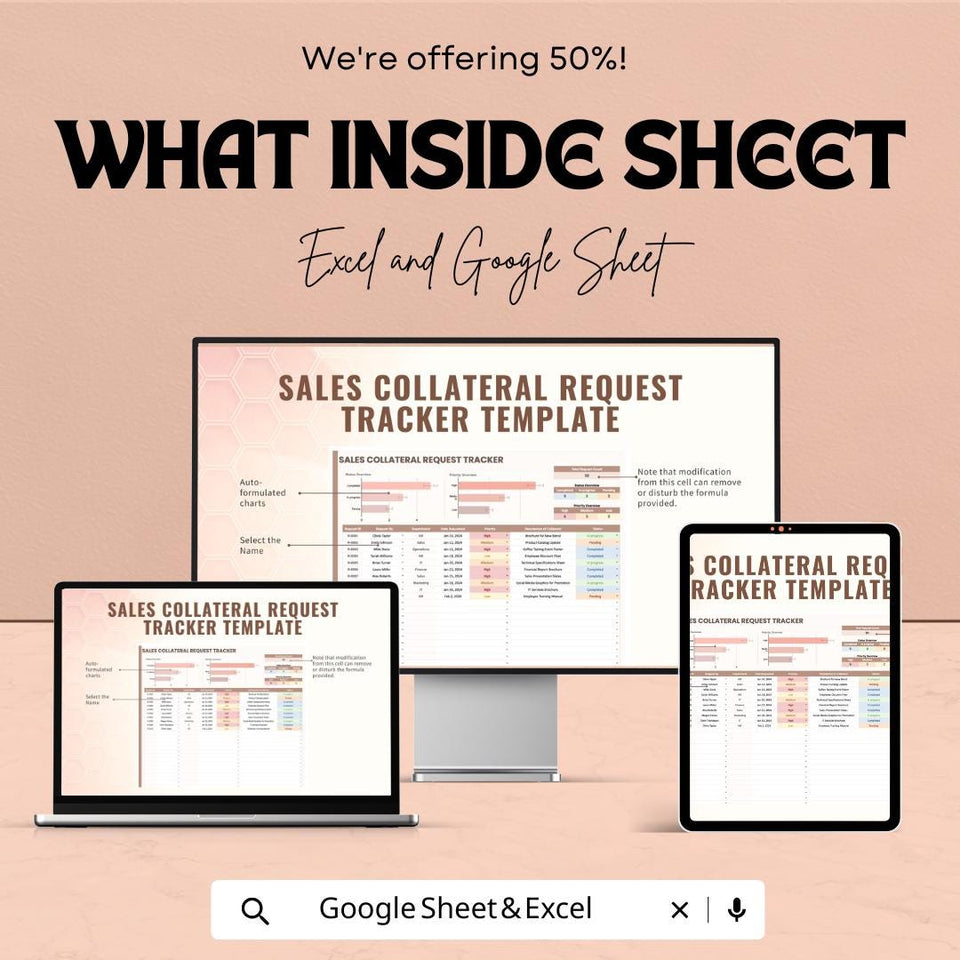 Sales Collateral Request Tracker Sheet | Sales Collateral Management | Excel & Google Sheets | Efficient Request Tracking Template