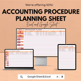 Accounting Procedure Planning Sheet | Excel & Google Sheet Template | Task Scheduler | Budget Tracker | Resource Allocation | 50% OFF Now!
