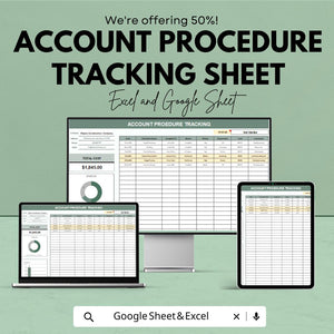 Account Procedure Tracking Sheet | Excel & Google Sheet Template | Task and Budget Tracker | Expense Log | Progress Tracking | 50% OFF!
