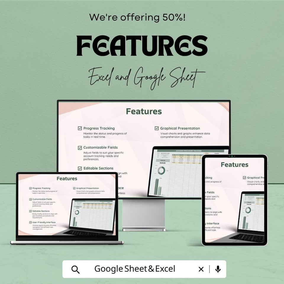 Account Procedure Tracking Sheet | Excel & Google Sheet Template | Task and Budget Tracker | Expense Log | Progress Tracking | 50% OFF!