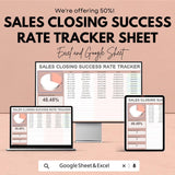 Sales Closing Success Rate Tracker Sheet - Excel & Google Sheets Template | Sales Performance Tracker | Close Rate Monitor for 2024