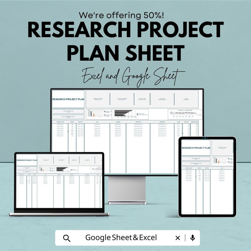 Research Project Plan Sheet | Google Sheets & Excel Template | Research Management | Project Planning Tool | Task Organizer |
