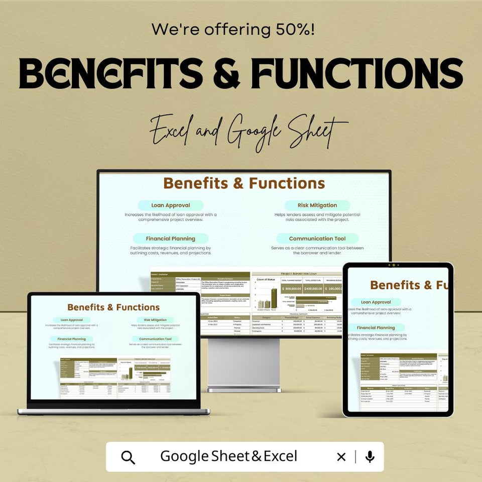 Project Report for Loan | Excel & Google Sheets | Budget, Financial Summary, Timeline | Loan Approval Tracking | Project Management Template