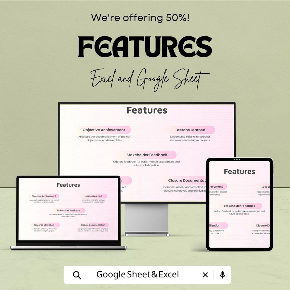 Project Closure Report Sheet | Excel and Google Sheet Template | Project Management Tool | Track Project Outcomes & Closure