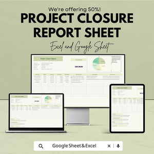 Project Closure Report Sheet | Excel and Google Sheet Template | Project Management Tool | Track Project Outcomes & Closure