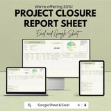 Project Closure Report Sheet | Excel and Google Sheet Template | Project Management Tool | Track Project Outcomes & Closure