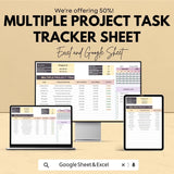Multiple Project Task Tracker Sheet - Excel and Google Sheets Template | Manage Multiple Projects & Tasks | 2024 Project Tracker
