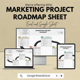 Marketing Project Roadmap Sheet | Excel & Google Sheets Template | Campaign Planning, Goal Setting, Milestone Tracking | 50% Off