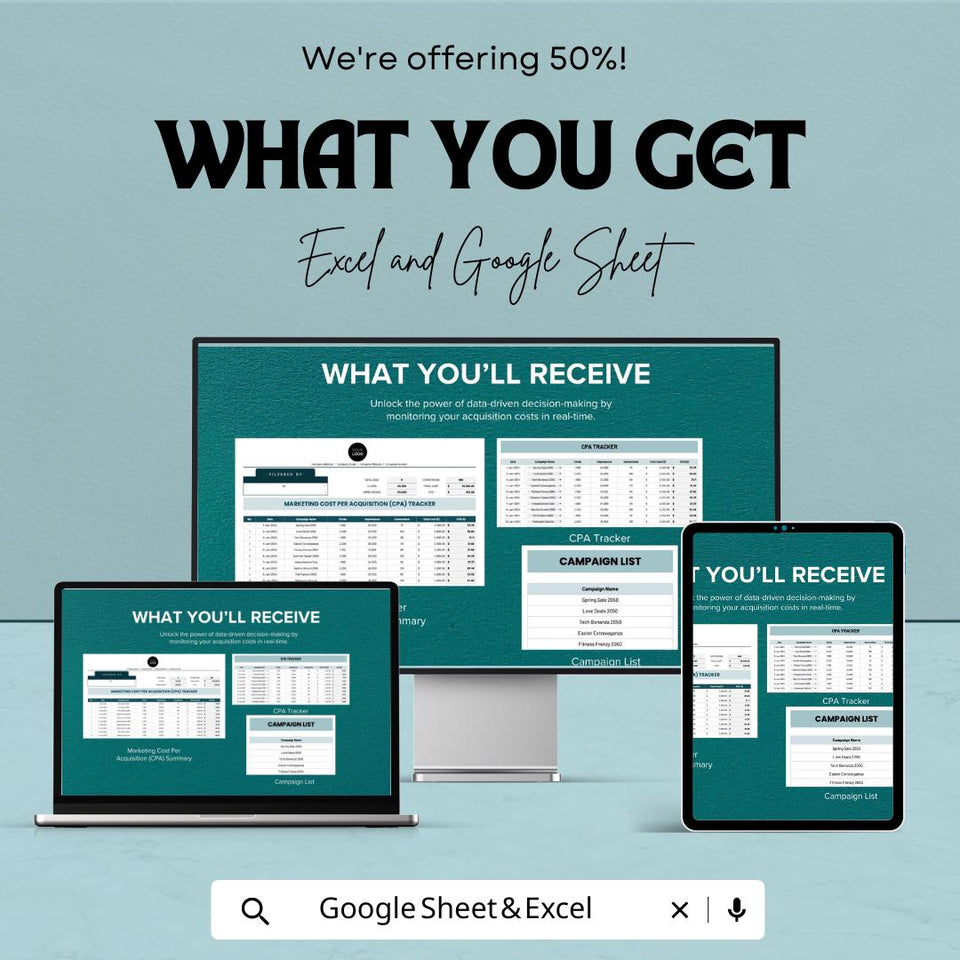 Marketing Cost Per Acquisition (CPA) Tracker Sheet - Excel & Google Sheets Template | Advertising Cost Tracker | Campaign Analysis
