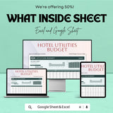 Hotel Utilities Budget Sheet - Excel and Google Sheet - 2025 Financial Planning for Hotels - Track Utilities & Operational Costs |