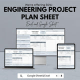 Engineering Project Plan Sheet | Excel & Google Sheets Template | Project Budgeting, Timeline Management, Task Assignment |