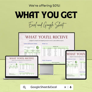 Deck or Patio Addition Budget Sheet - Excel & Google Sheets Template for Project Cost Planning