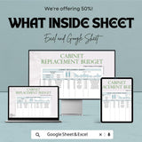 Cabinet Replacement Budget Sheet | Excel & Google Sheet Template | Kitchen Remodel Budget Tracker | Home Improvement Project Tool
