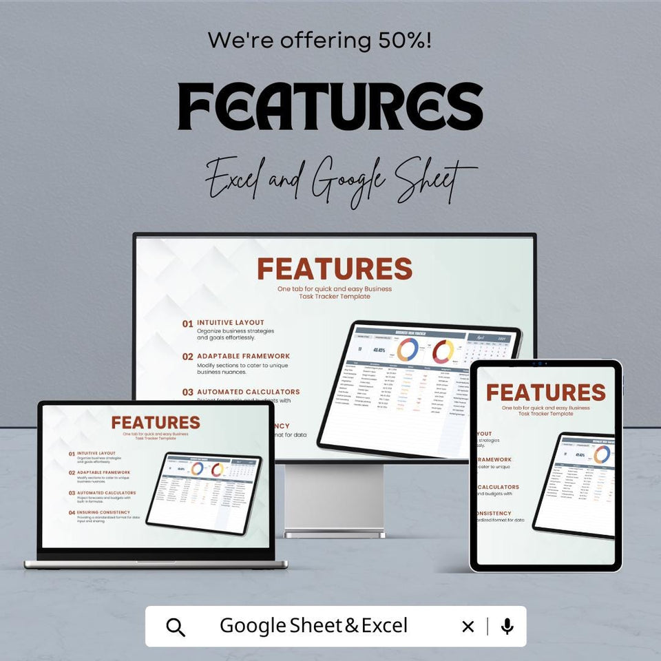 Business Task Tracker Sheet | Excel & Google Sheets Template | Task Management, Goal Setting, Employee Tracking | 50% Off