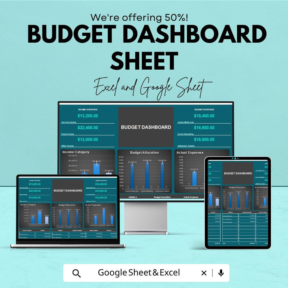 Budget Dashboard Sheet | Excel and Google Sheet Template | Financial Tracker | Budget Allocation & Expense Monitoring Tool