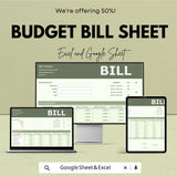 Budget Bill Sheet – Excel & Google Sheets Template for Efficient Budgeting – 50% Off