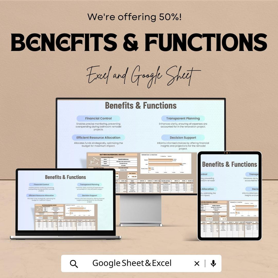 Bathroom Remodel Budget Sheet | Excel & Google Sheets Template | Renovation Budget Tracker | Home Improvement Budget Tool