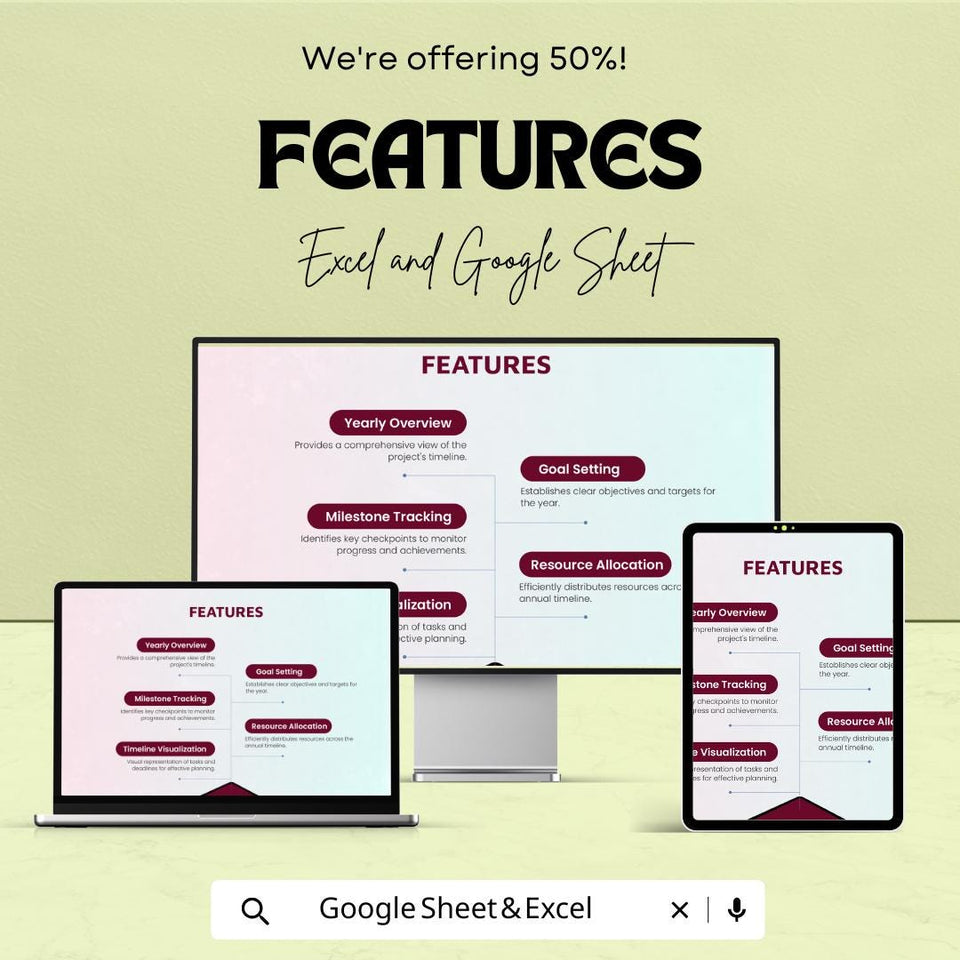 Annual Project Roadmap Sheet | Google Sheets Template | Project Planning, Goal Setting, Milestone Tracking, Timeline Visualization |
