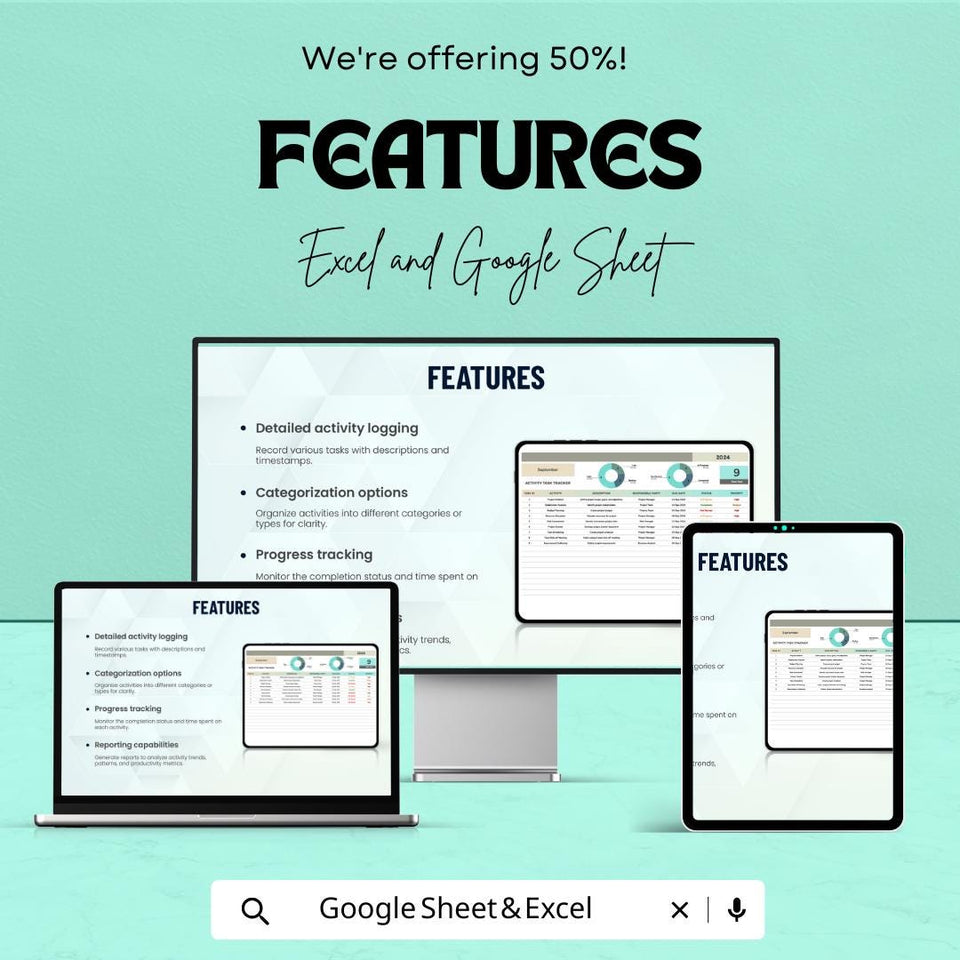 Activity Task Tracker Sheet - Excel & Google Sheets Template | Task Management Tool | Boost Productivity | Work Planner for 2024