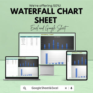 Waterfall Chart Excel & Google Sheet Template - Sales Tracking and Financial Analysis - Automated Data Visualization for Business