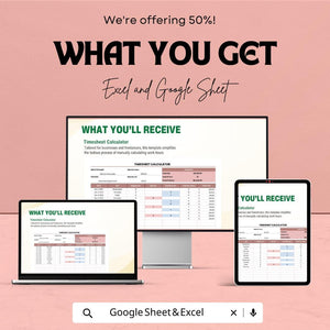 Timesheet Calculator Sheet - Excel and Google Sheets - Employee Time Tracking & Payroll Management - Hours Worked, Overtime,