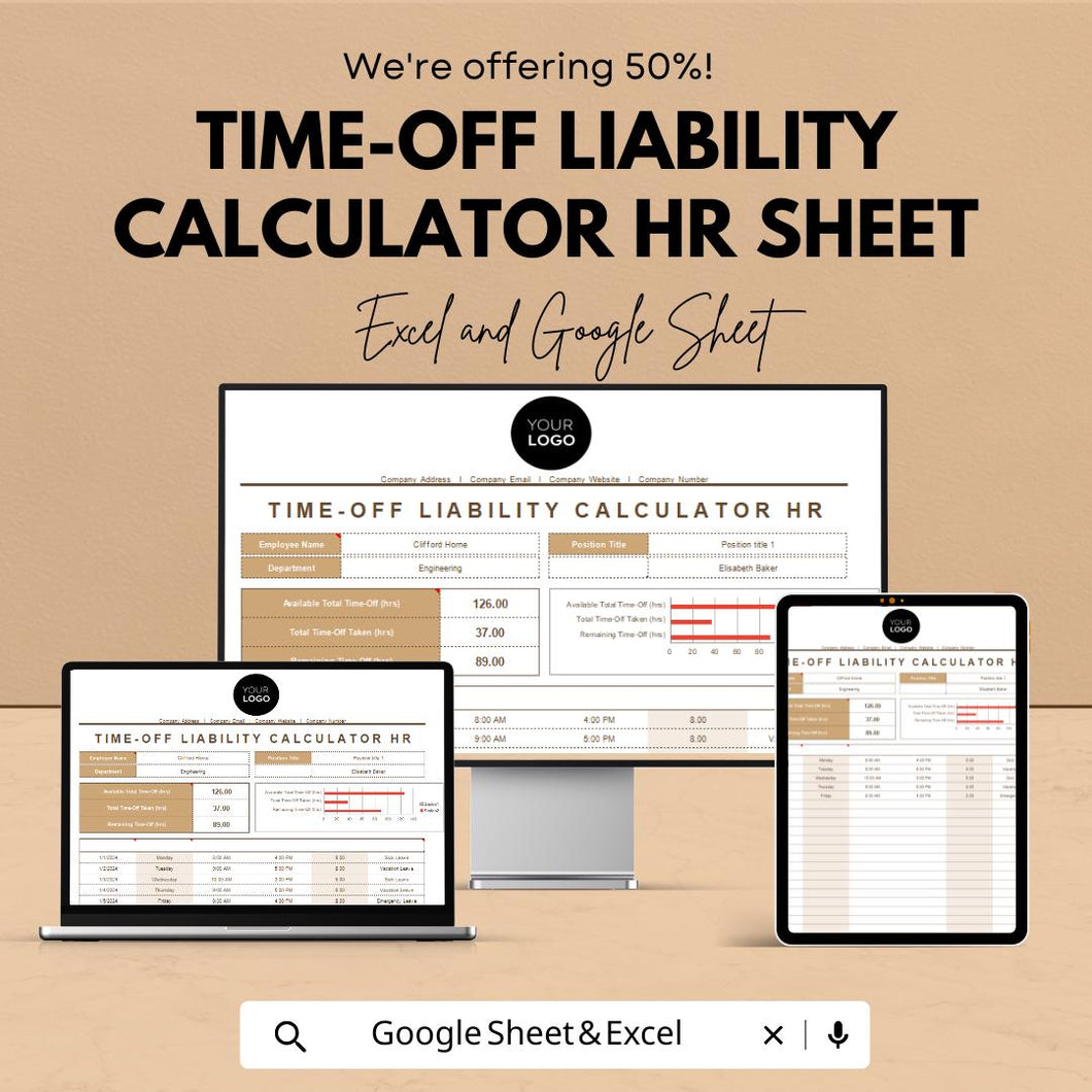 Time-Off Liability Calculator HR Sheet | Excel and Google Sheets Template | Track Employee Time-Off & Liabilities | 50% OFF