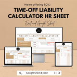 Time-Off Liability Calculator HR Sheet | Excel and Google Sheets Template | Track Employee Time-Off & Liabilities | 50% OFF