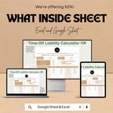 Time-Off Liability Calculator HR Sheet | Excel and Google Sheets Template | Track Employee Time-Off & Liabilities | 50% OFF