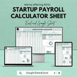 Startup Payroll Calculator Sheet | Excel and Google Sheets Template | Salary, Deductions & Taxes Tracker | 50% OFF