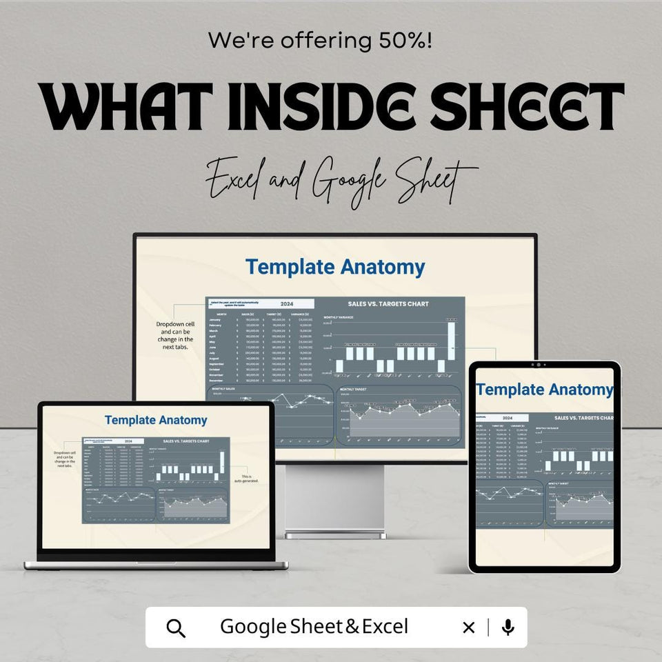 Sales vs. Targets Chart Template for Excel & Google Sheets - Track Sales Performance Easily
