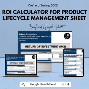 ROI Calculator for Product Lifecycle Management | Excel and Google Sheets Template | Cash Flow, Investment & Marketing ROI | 50% OFF